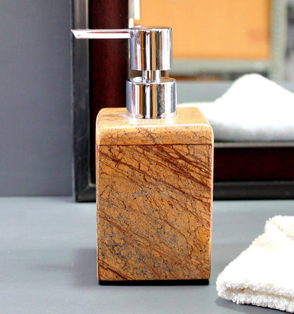 KLEO Soap / Lotion Dispenser - Made of Genuine Indian Marble - Luxury Bathroom Accessories Bath Set - Brown