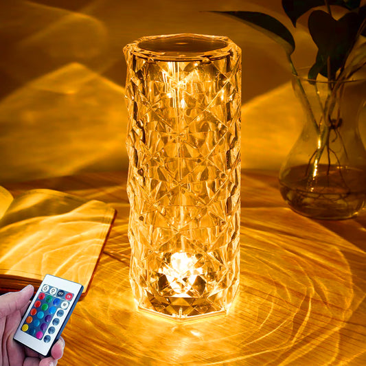 LED Table Lamp with Astronaut Projector and Crystal Design - 16 Color Changing - USB Rechargeable - Modern Touch Control