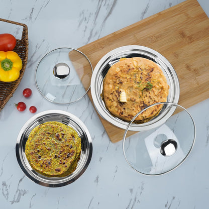 Sumeet Stainless Steel Casserole with Glass Lid | 2 Pieces - 1 Ltr & 1.6 Ltr