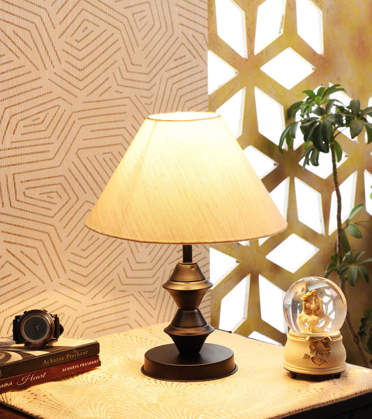Table Lamp with Cotton Shade and Metal-Iron Base - 13 Inch - Off White