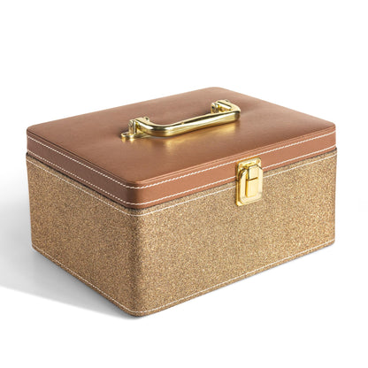Gold Makeup Vanity Box - Large Cosmetic Organizer for Travel