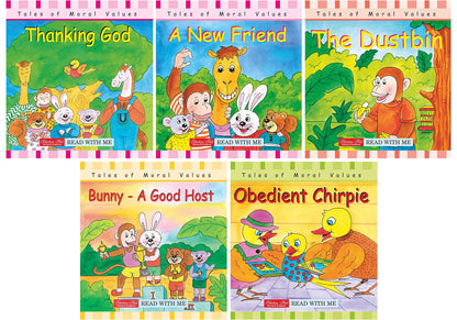 Storybook For Kids: Scholars Hub Moral Values Story Set 1 (Set Of 5 Books) (Illustrated) (Ages 5+) (80 Pages) | Thanking God | A New Friend | The Dustbin | Bunny- A Good Host | Obedient Chirpie