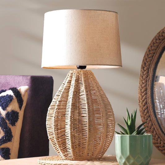 Table Lamp Modern Rustic Blend Wicker Look  Height: 30cm