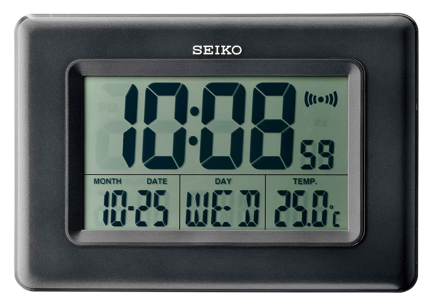 Seiko Digital Alarm Table Clock with Calendar, Hygrometer & Thermometer - Black - 25 x 2.7 x 17 cm