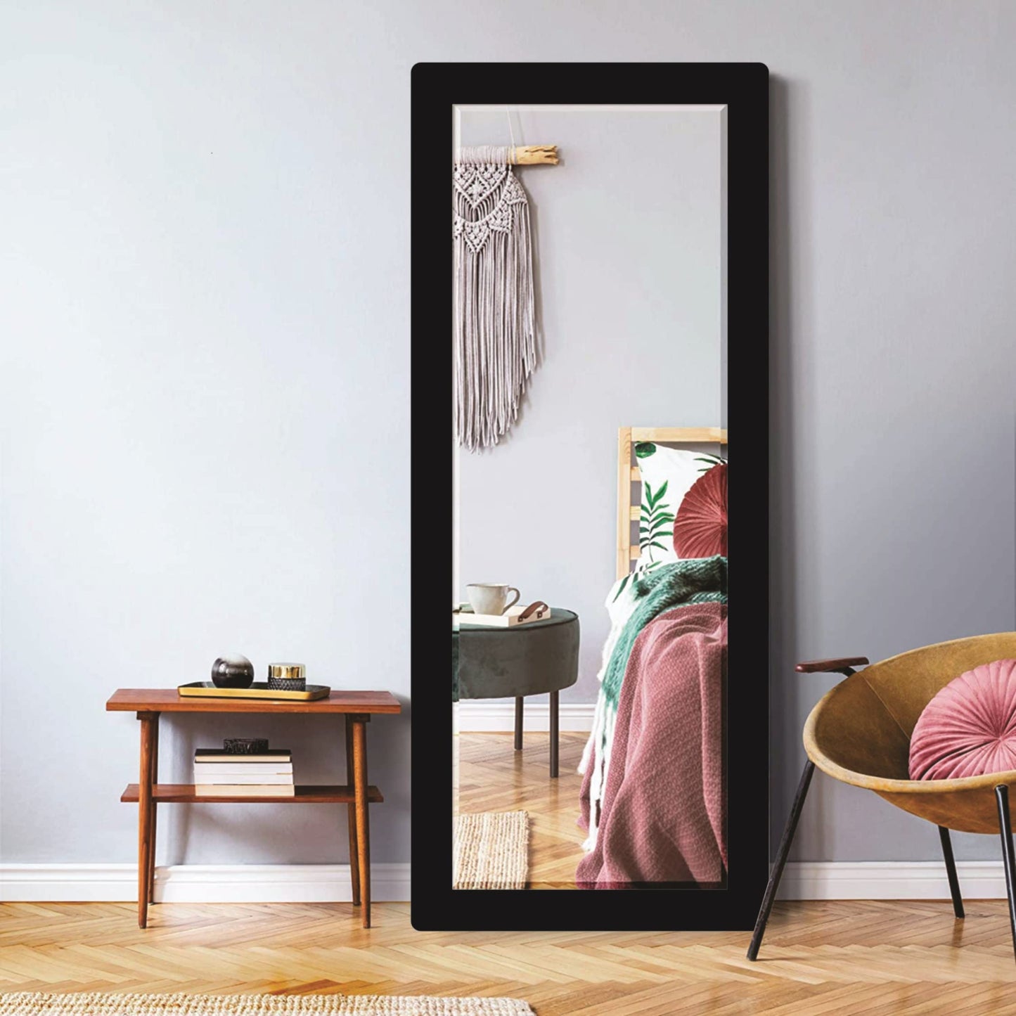 Framed Rectangular Wall Mirror with MDF Wood Frame - 15x40 inch - Classic Black