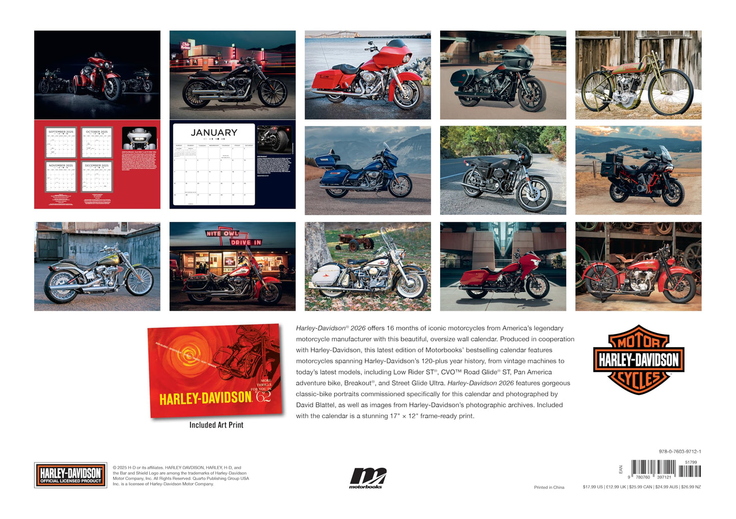 Harley-Davidson 2026 17x12: 16-Month Calendar--September 2025 through December 2026 