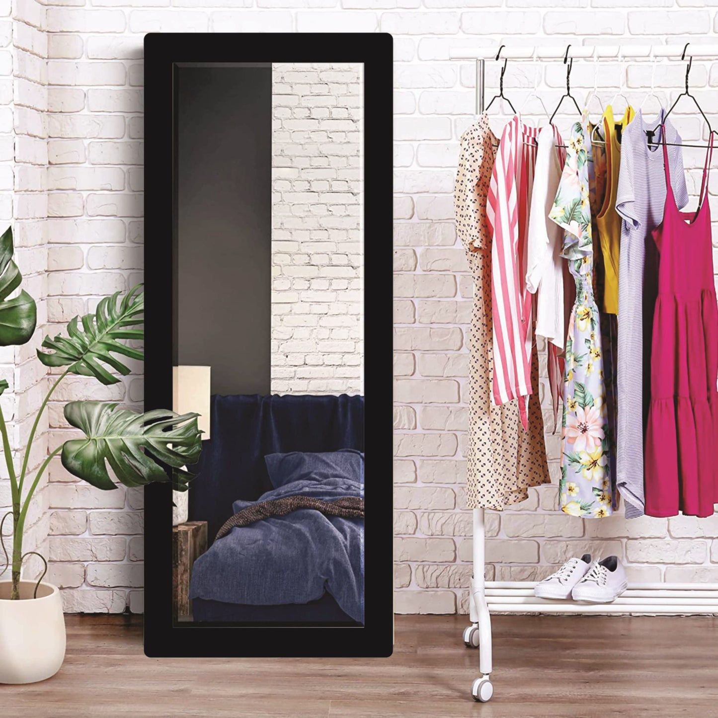 Framed Rectangular Wall Mirror with MDF Wood Frame - 15x40 inch - Classic Black