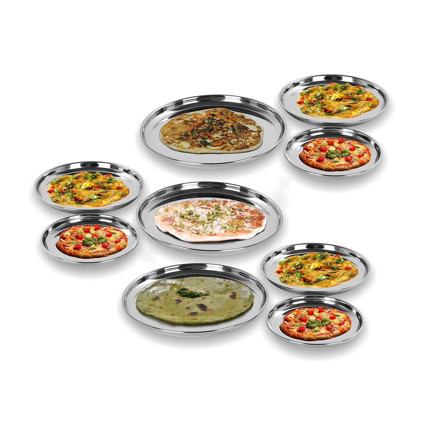 Sumeet Stainless Steel Heavy Gauge Multi Purpose Plates with Mirror Finish Set of 9pc (Dia - 17cm, 22cm,27.5cm)
