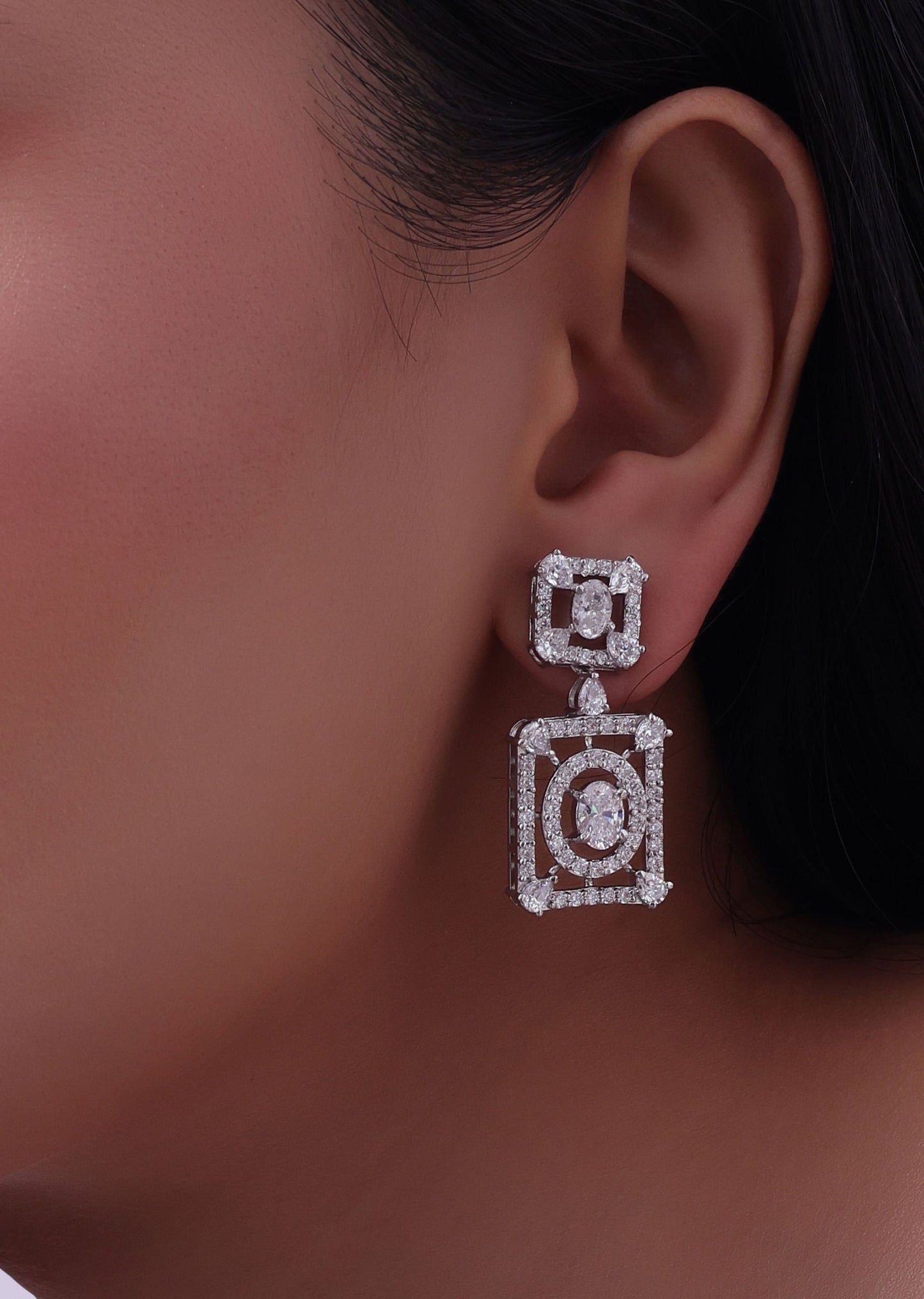 92.5 Sterling Silver Danglers With Lab Diamonds Made In A Symmetrical Design