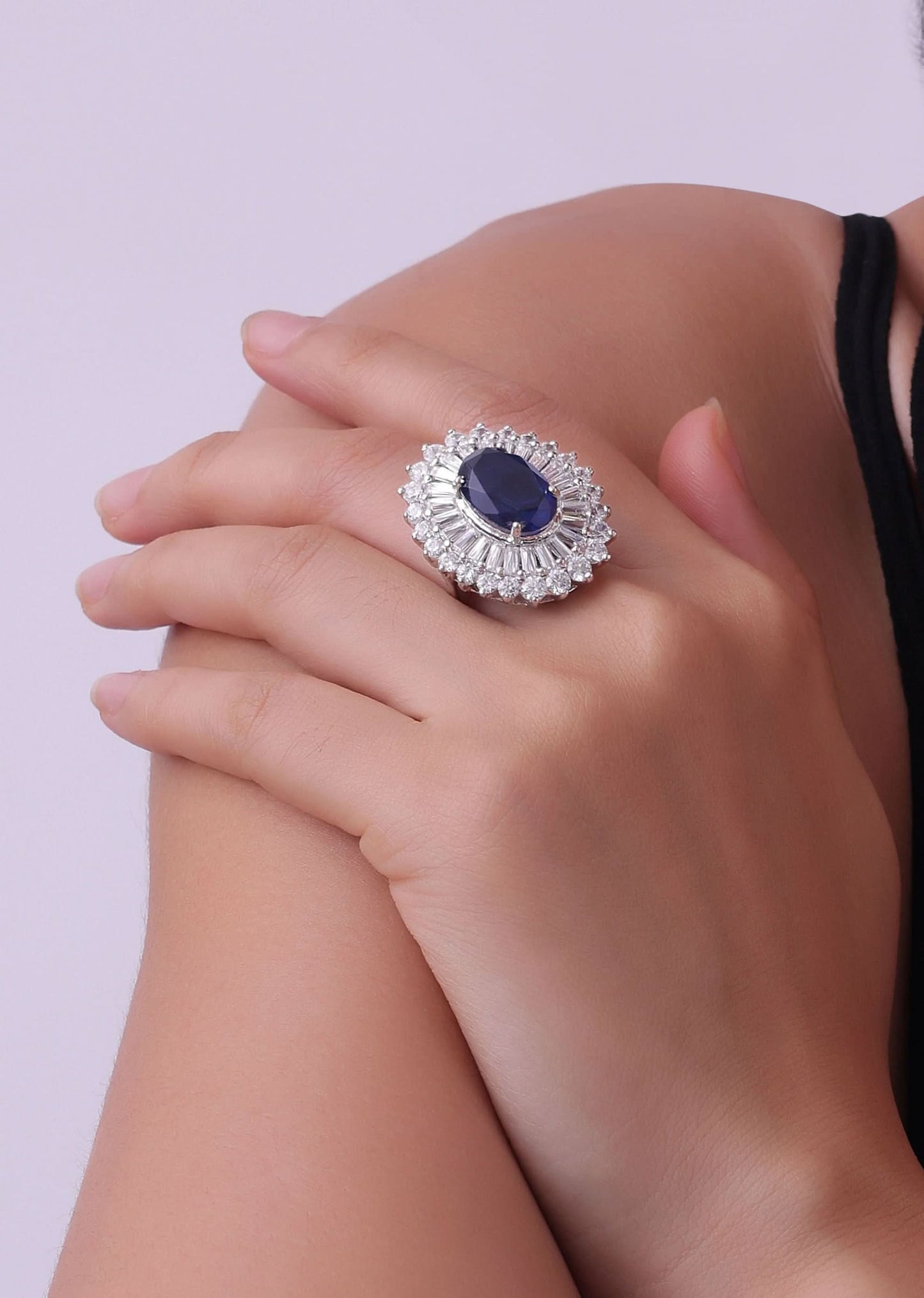 92.5 Sterling Silver Ring Studded With A Emerald And Faux Diamonds