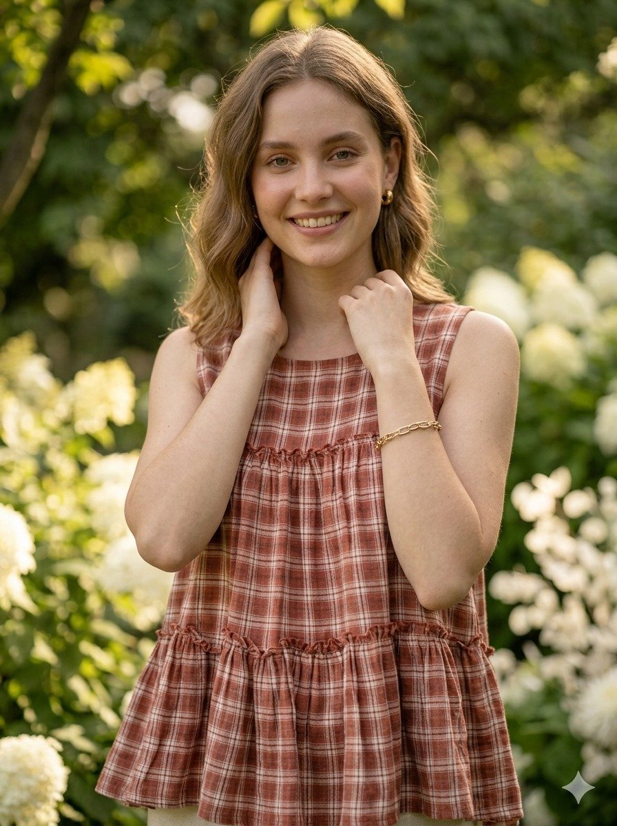 Lorenvalley Fashion Maroon Checks Linen Cotton Top Bottom Set