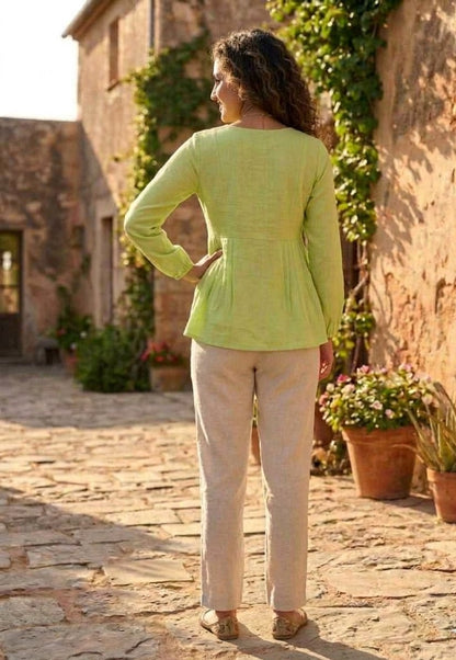 Lorenvalley Fashion Parrotgreen Linen Cotton Top Bottom Set
