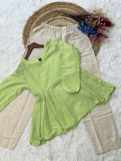 Lorenvalley Fashion Parrotgreen Linen Cotton Top Bottom Set