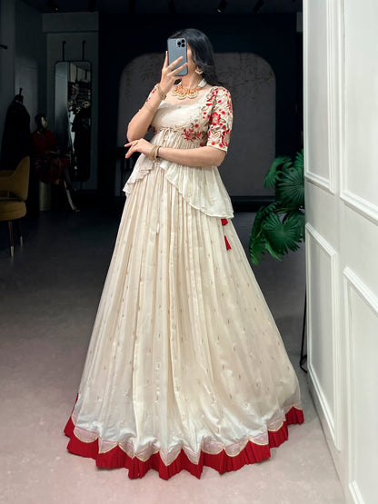 Lorenvalley Fashion Chocolate Silk Sequins and Thread Embroidery Work Lehenga Choli with Coat