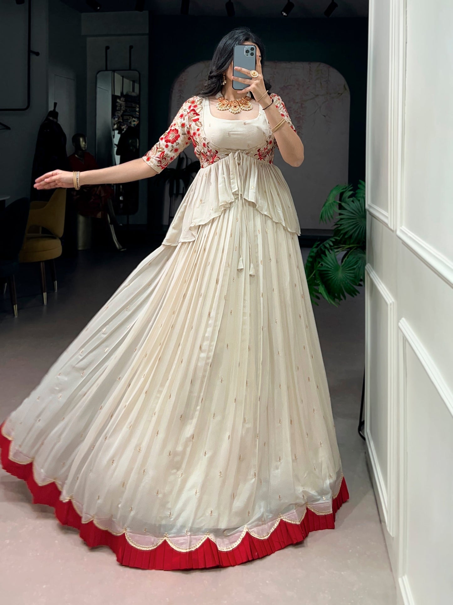Lorenvalley Fashion Chocolate Silk Sequins and Thread Embroidery Work Lehenga Choli with Coat