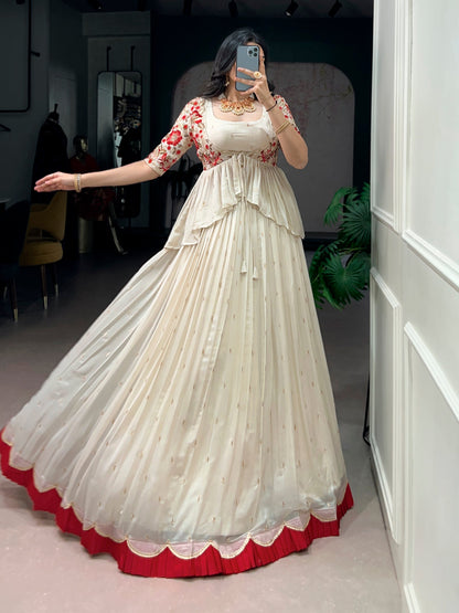 Lorenvalley Fashion Chocolate Silk Sequins and Thread Embroidery Work Lehenga Choli with Coat