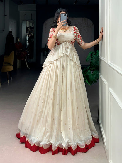Lorenvalley Fashion Chocolate Silk Sequins and Thread Embroidery Work Lehenga Choli with Coat