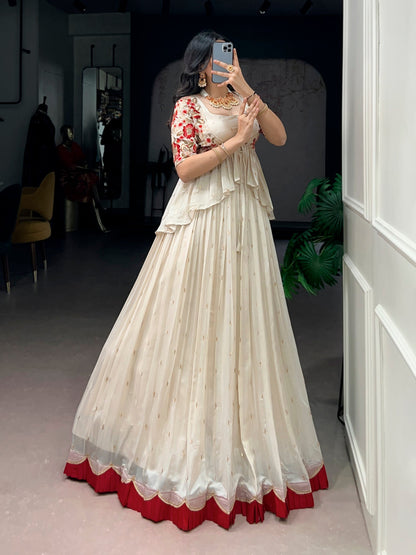 Lorenvalley Fashion Chocolate Silk Sequins and Thread Embroidery Work Lehenga Choli with Coat