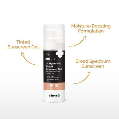The Derma Co 1% Hyaluronic Tinted Sunscreen SPF 60 Gel PA++++