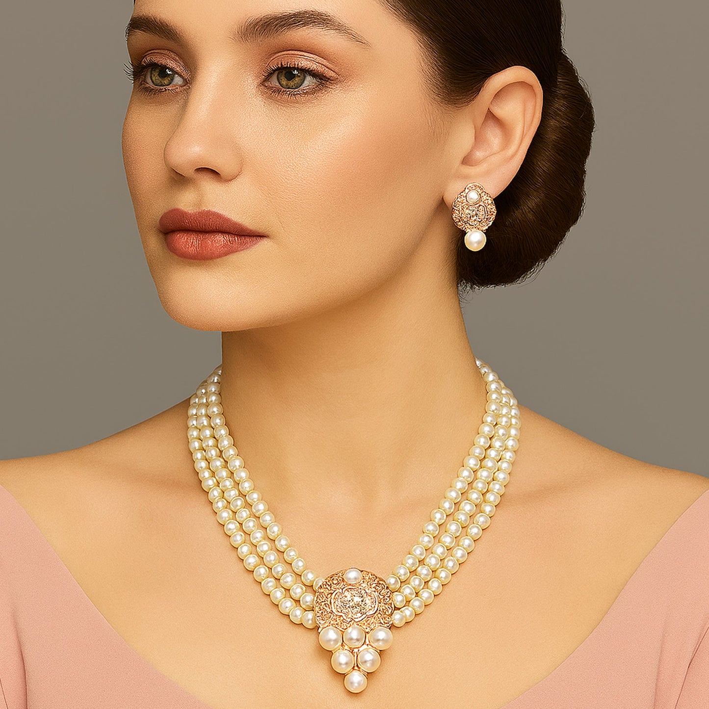Rosegold Pearl Necklace Set