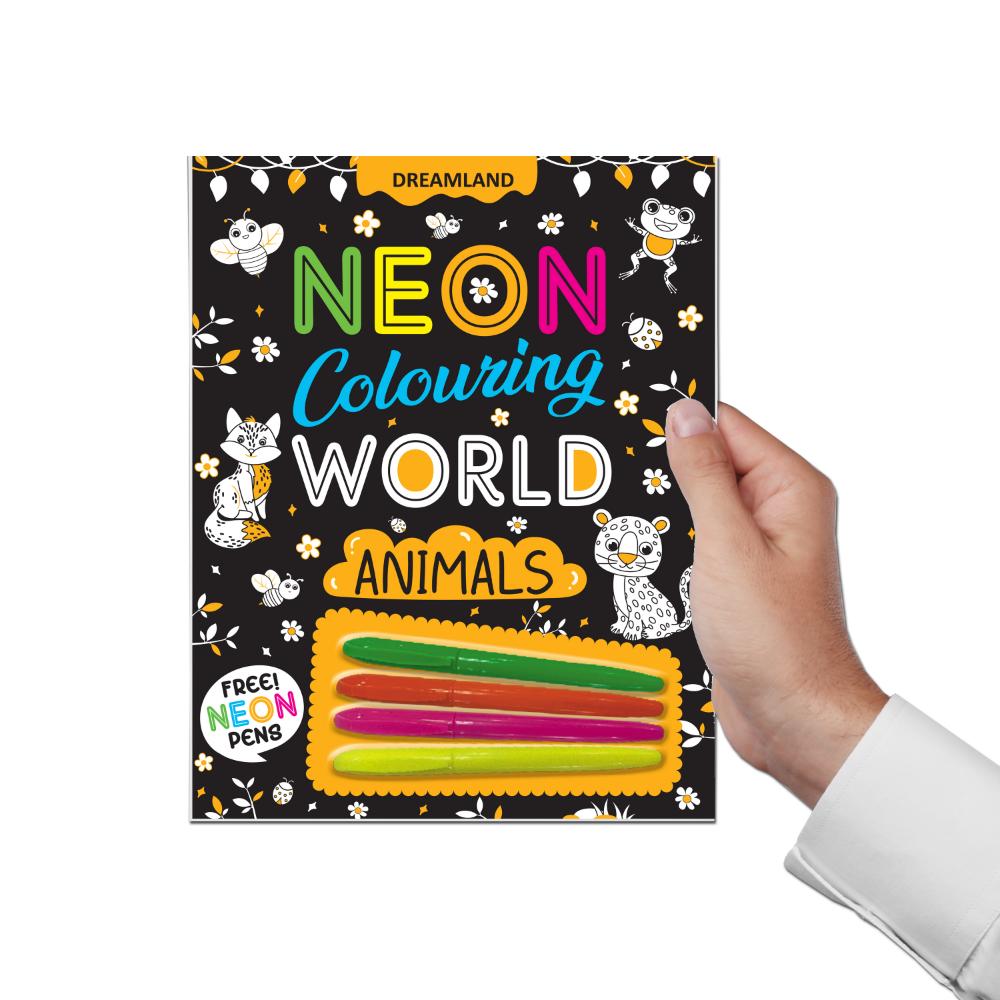 Dreamland Publications Animals Neon Colouring World Book for Kids Age 4 - 7 years with Neon Pens