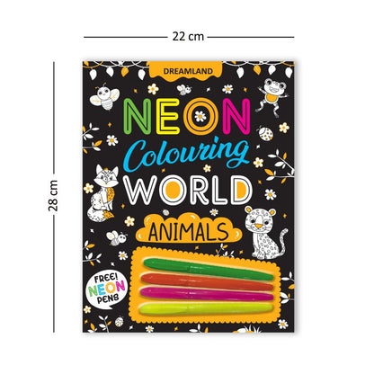 Dreamland Publications Animals Neon Colouring World Book for Kids Age 4 - 7 years with Neon Pens
