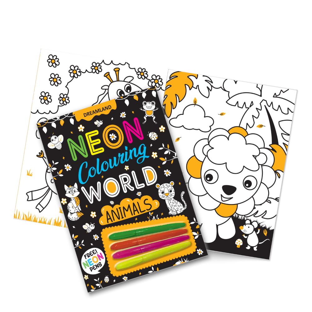 Dreamland Publications Animals Neon Colouring World Book for Kids Age 4 - 7 years with Neon Pens