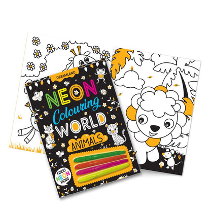 Dreamland Publications Animals Neon Colouring World Book for Kids Age 4 - 7 years with Neon Pens