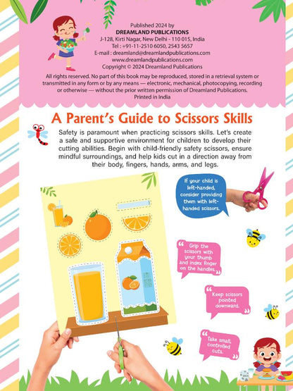 Dreamland Publications Tasty Foods Scissors Skills Activity Book for Kids Age 4 - 7 years | With Child- Safe Scissors, Games and Mask
