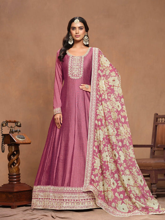 Anaita Pink Embroidered Art Silk Anarkali Suit