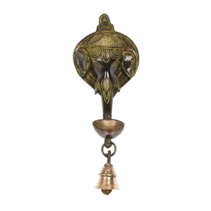 CraftVatika Brass Elephant Face Oil Lamp Diya With Bell Wall Hanging Showpiece
