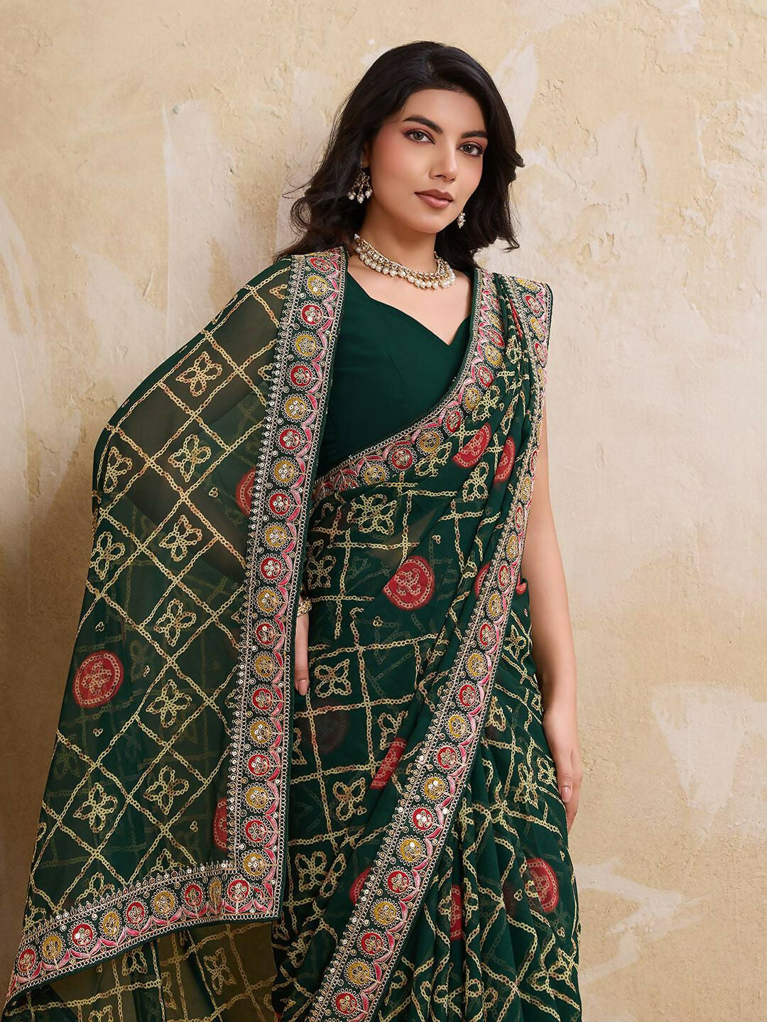 Teeya Creation Womens Stylish Simply Wedding Wear Georgette Saree-Green