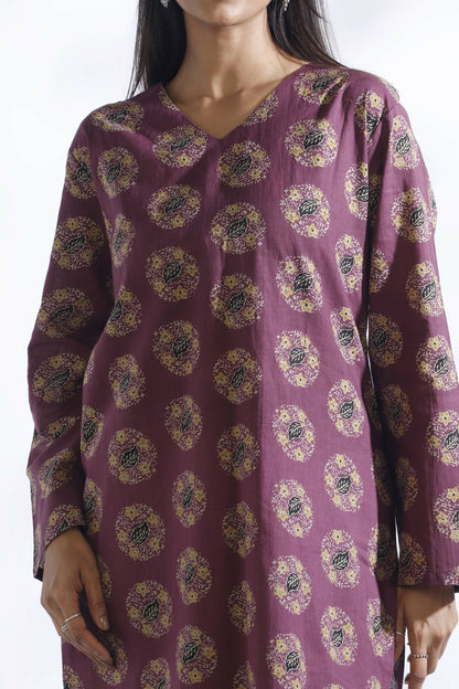 Breathables Wine Butta Print Cotton Kurta & Pants Set