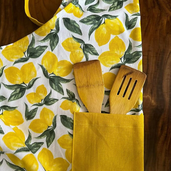 Oak & Lily 100% Cotton Kitchen Apron-Lemon Yellow