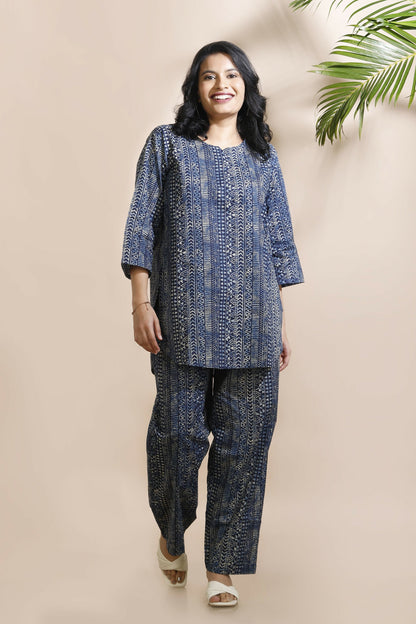 Breathables Blue Abstract Cotton Kurta & Pant Co-Ord Set