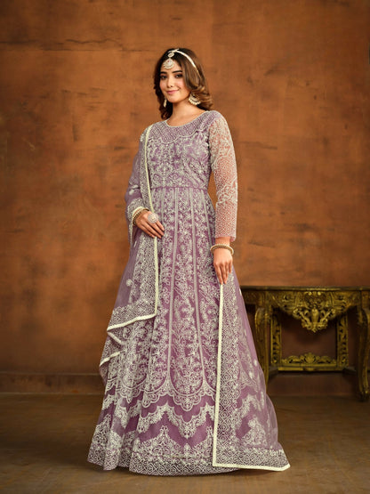 Anaita Lavender Embroidered Net Anarkali Suit