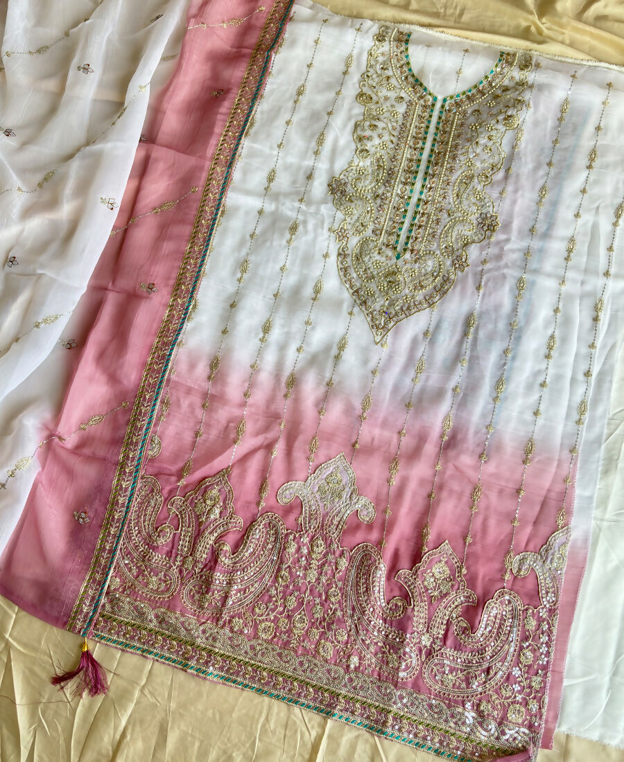 KC Designer Pink Ombre Straight Suit For Women With Hand Embroidery