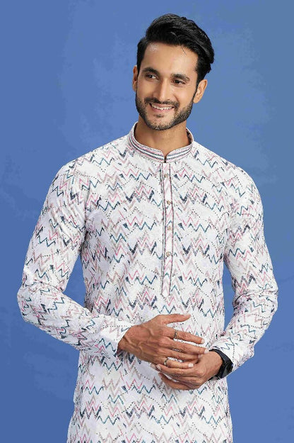 Raivat Ethnic Cotton Embroidery Kurta Pajama In Pink and Blue Colour