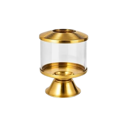 Not Available Pure Brass Ghee Diya for Puja with Glass Cover