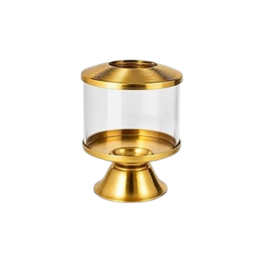 Not Available Pure Brass Ghee Diya for Puja with Glass Cover
