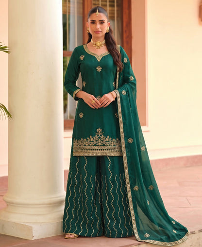 KC Green Ethnic Wear Ready Made Chinon Suit For Women