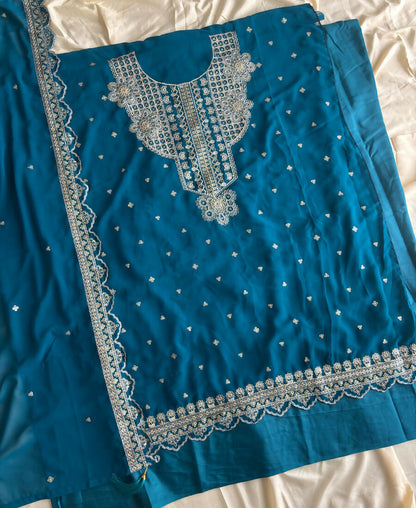 KC New Georgette Short Salwar Kameez Pakistani Style Aqua Blue