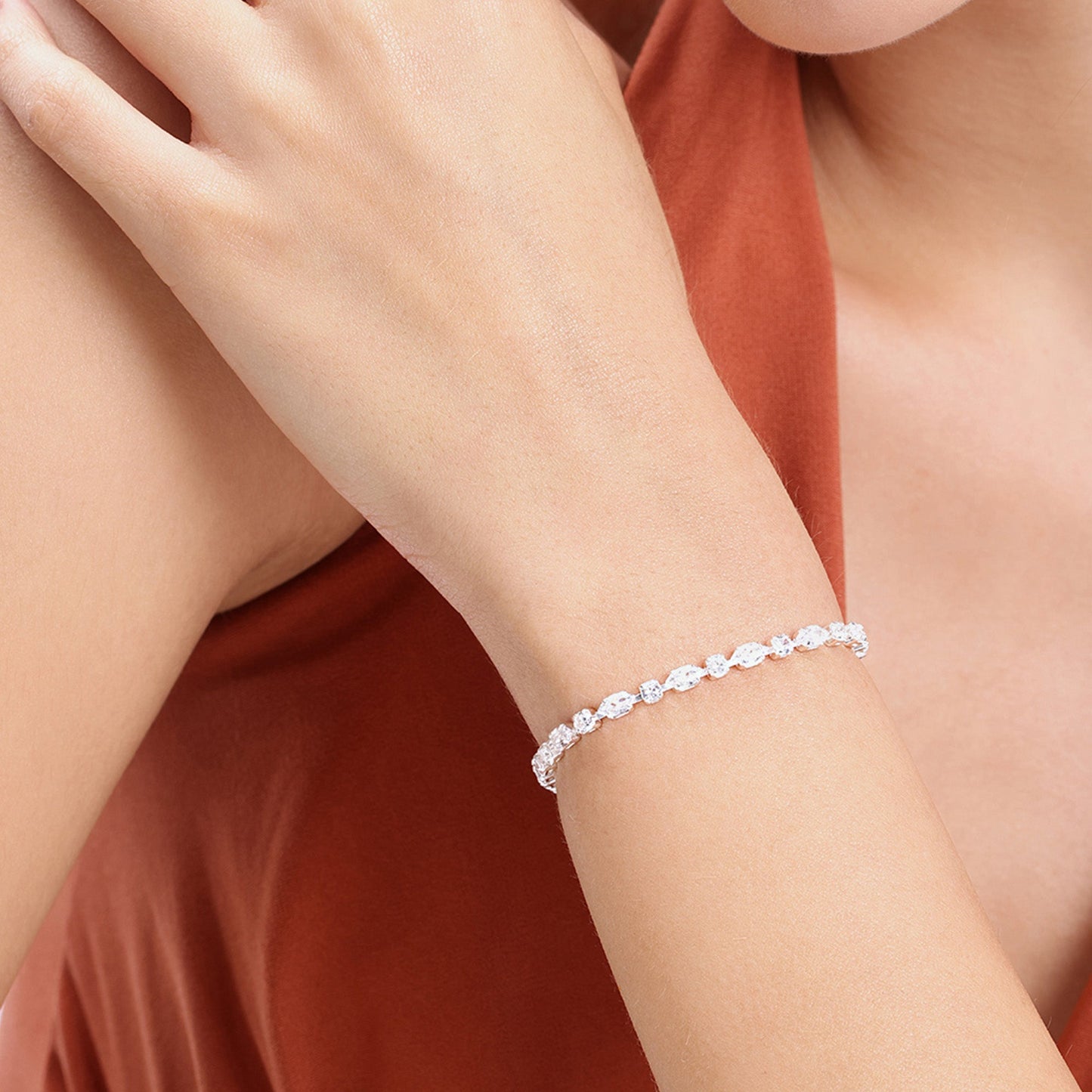 Rida Single Line Rhodium Bracelet