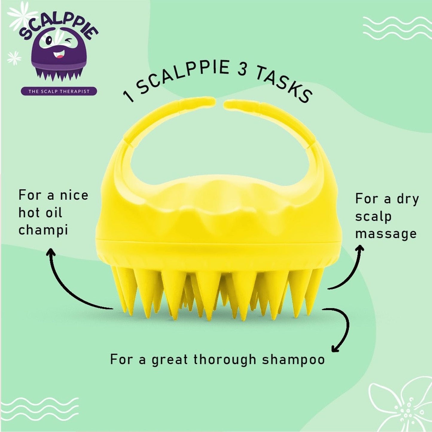 Scalppie Silicon Hair Scalp Massager & Shampoo Brush Scrub For Hair Growth & Anti Dandruff - Yellow