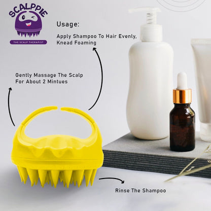 Scalppie Silicon Hair Scalp Massager & Shampoo Brush Scrub For Hair Growth & Anti Dandruff - Yellow