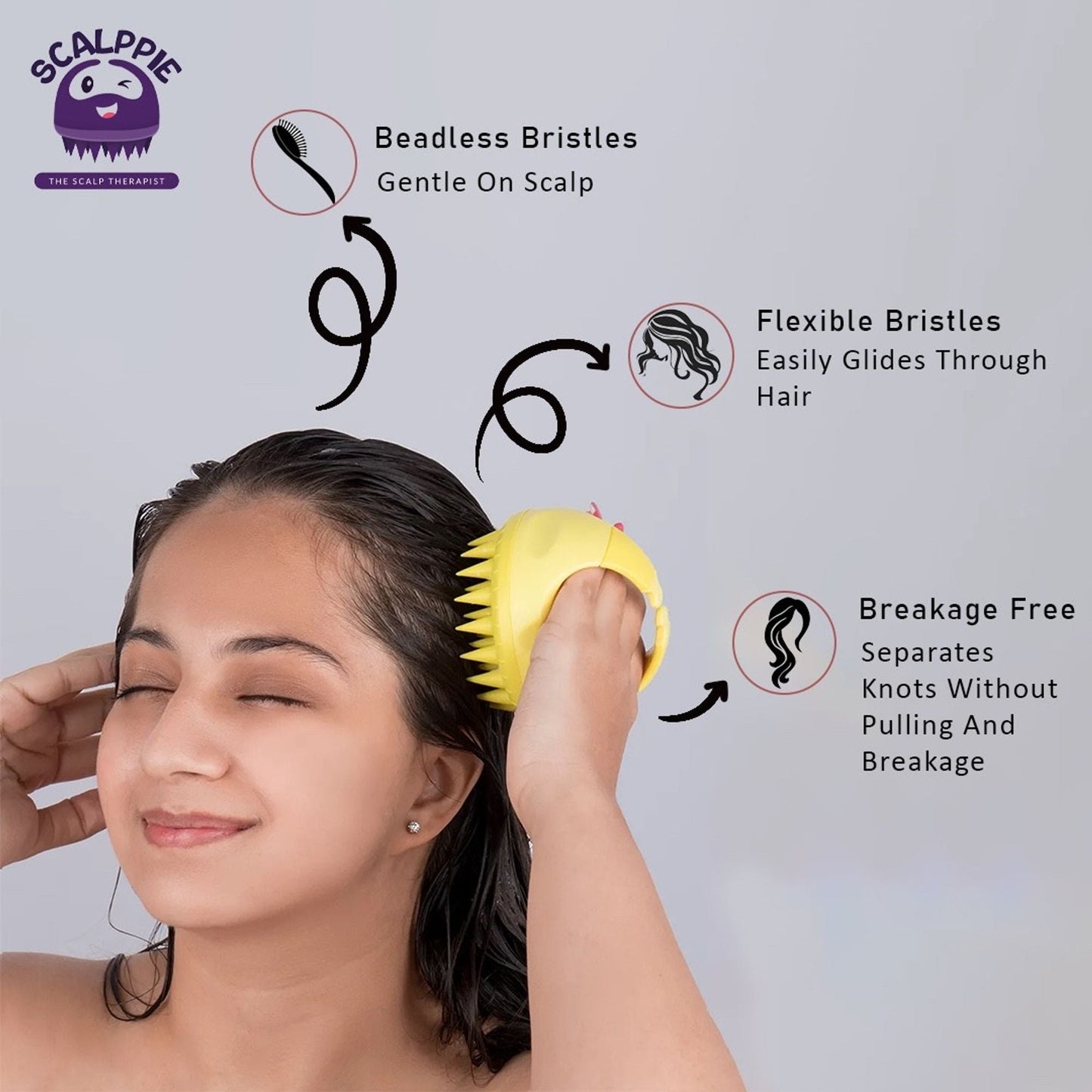 Scalppie Silicon Hair Scalp Massager & Shampoo Brush Scrub For Hair Growth & Anti Dandruff - Yellow