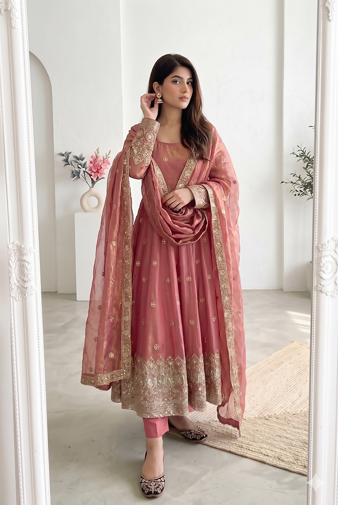 Teeya Creation New Latest Trendy Elegant Peach Festive Anarkali Suit for Women