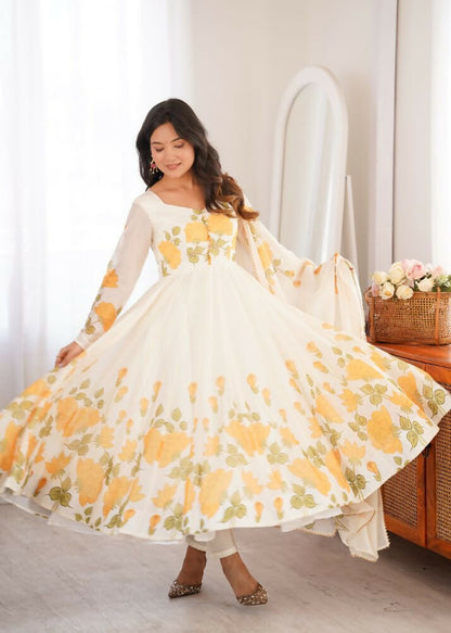 Teeya Creation Off-White Floral Anarkali Salwar Kameez Suit Set