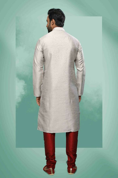 Raivat Ethnic Art Silk Mirror Embroidery Work Kurta Pajama In Grey Colour