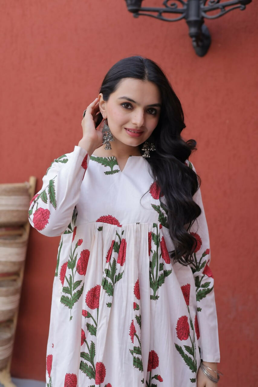 Teeya Creation Womens New Trendy Summer War Printed Cotton Gown Set-Red